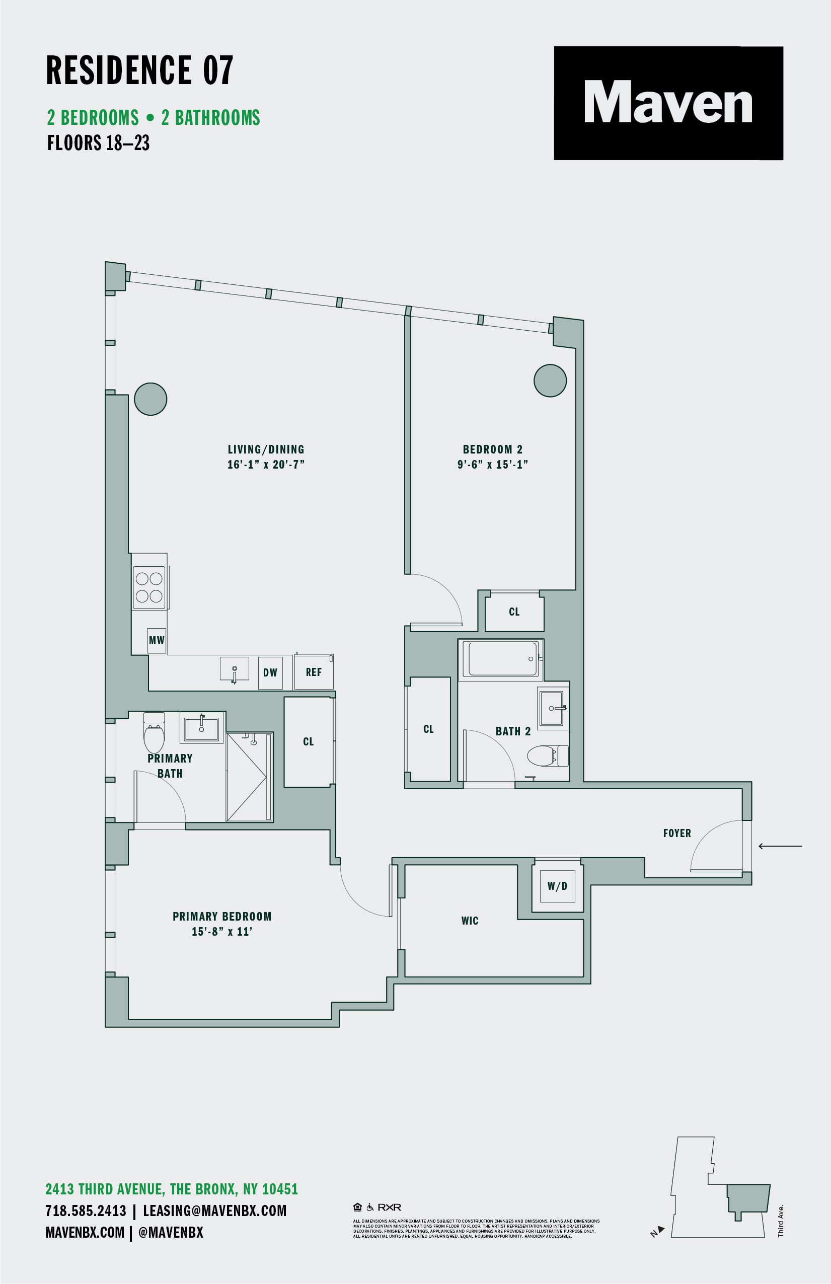 Floor plan for 2 beds, 2 baths, 1205 sqft